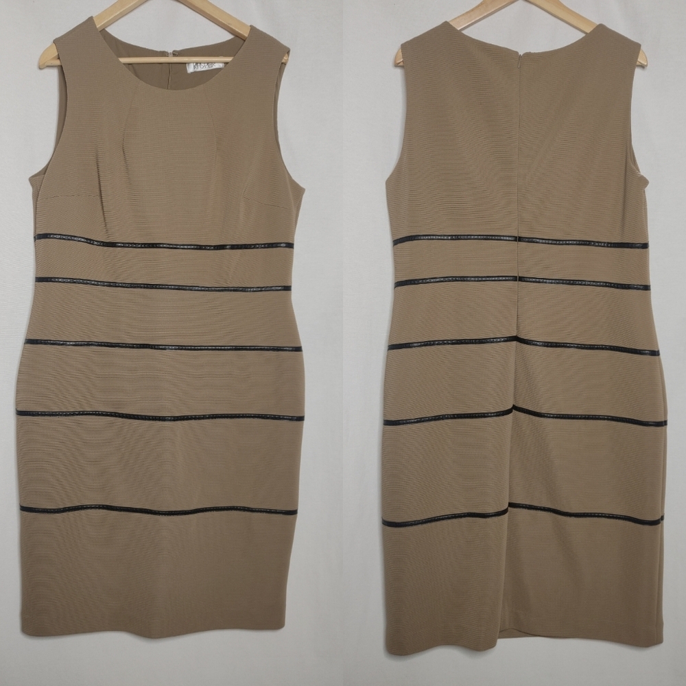 Kasper Sleeveless Sheath Dress Tan Black Textured Stripe Neutral 14‎ 16 XL